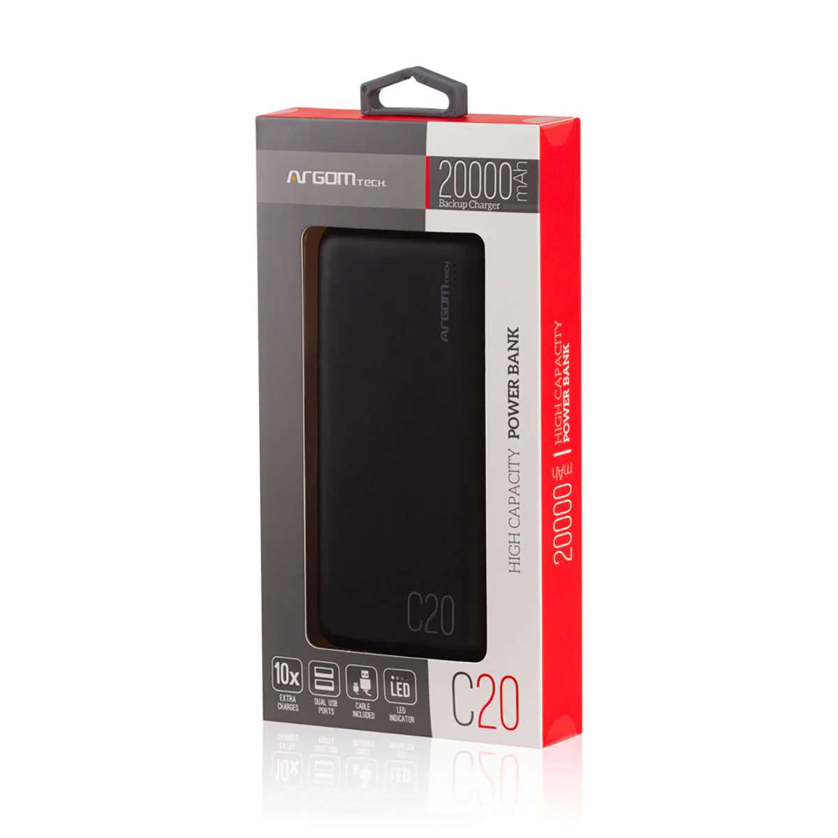 Cargador Portátil Argomtech C20 20000 MAh - 2 Puertos 2.1A-2A Negro